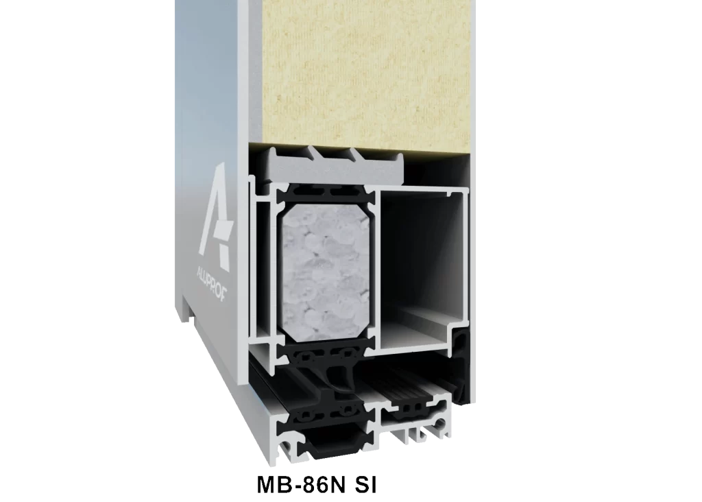 Aluprof_MB-86N SI_drzwi_panelowe_dylatacja_zblizenie_Sketchup_logo
